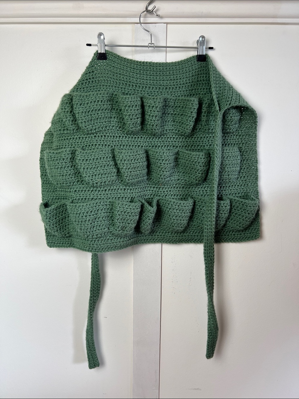 Handcrafted Green Crochet Pocket Egg Collection Apron